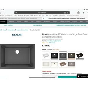 NEW Elkay Quartz Luxe 33" Undermount Single Bowl Quartz Composite Kitchen Sink